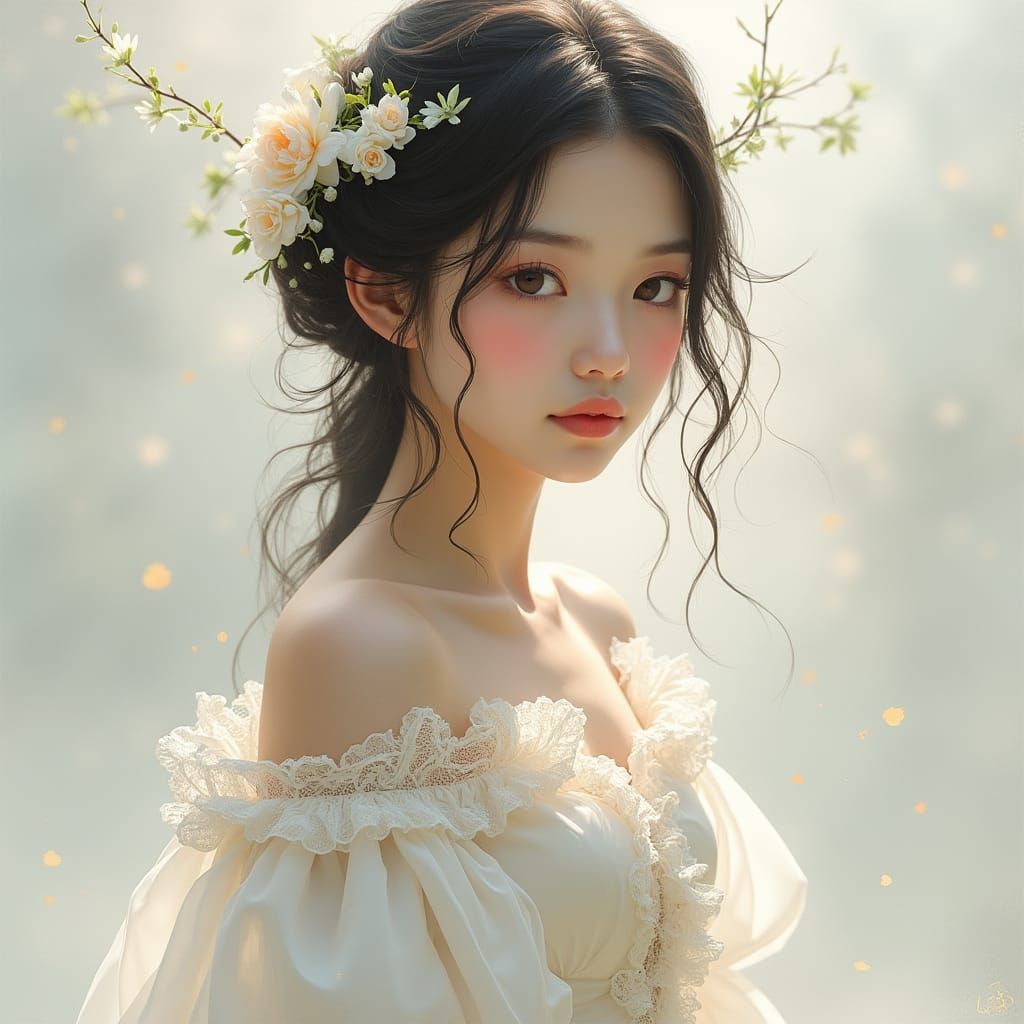 Surreal Dream Goddess in Soft, Whimsical Watercolor Style