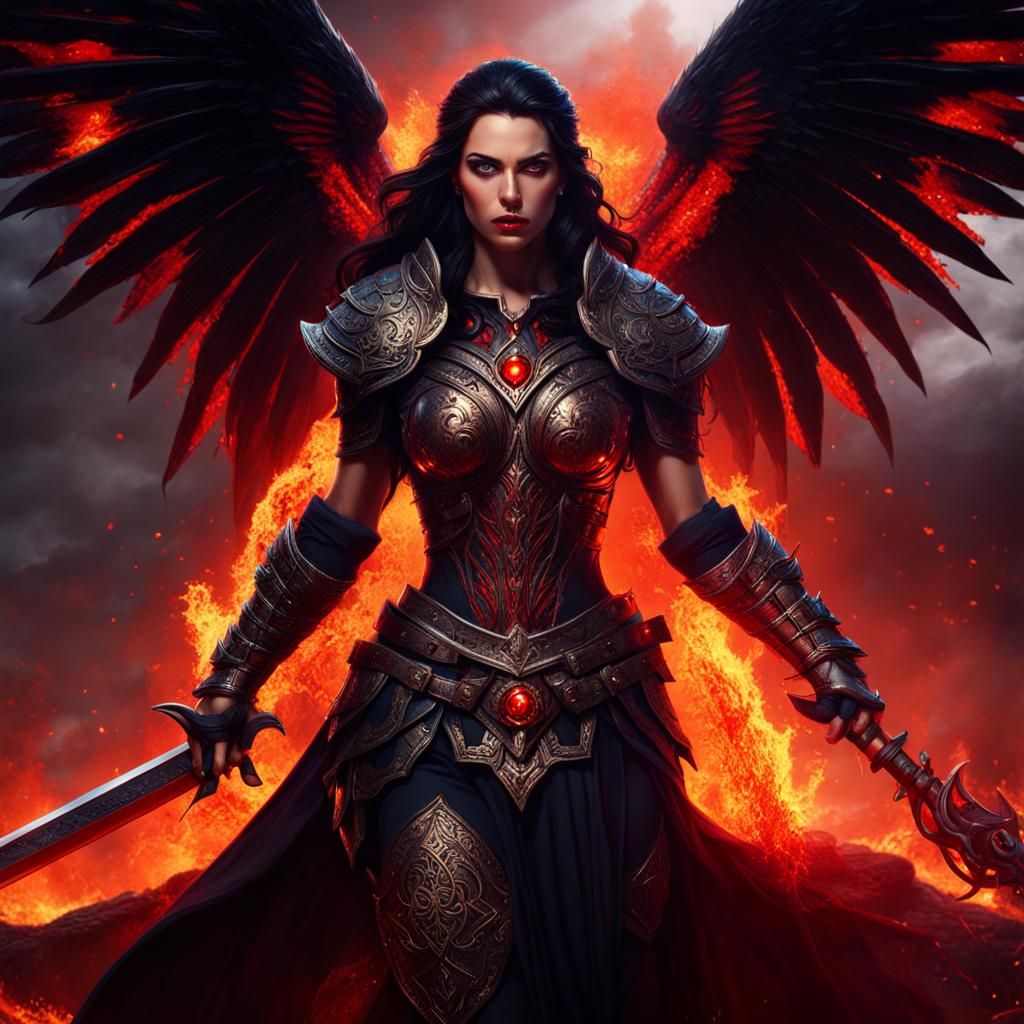 Epic Dark Fantasy Warrior Queen in Inferno