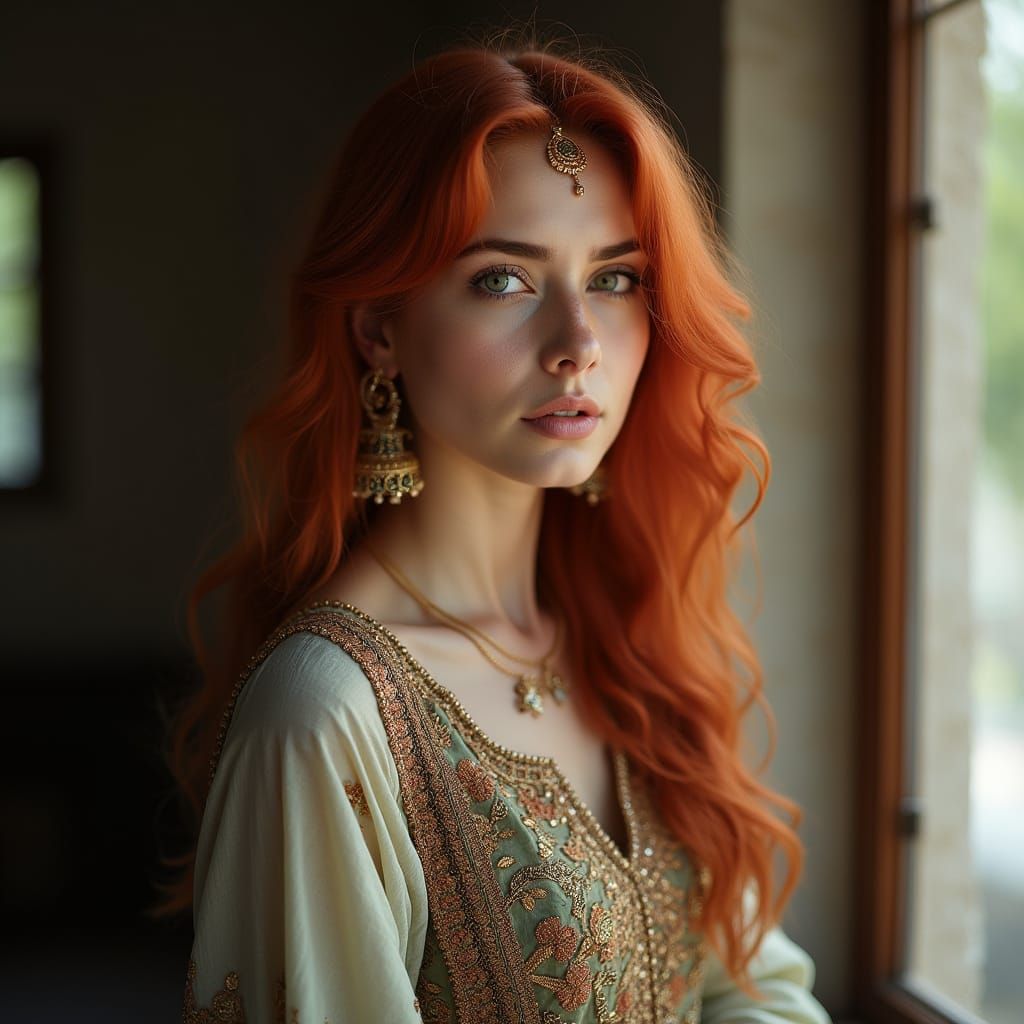 Realistic Portrait of Pakistani Woman in Traditional Attire