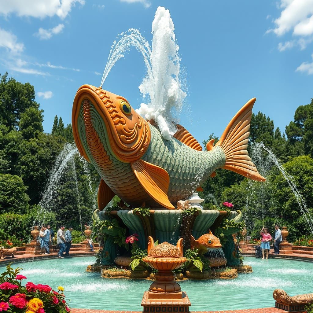 Fish Fountain in Art Nouveau Style