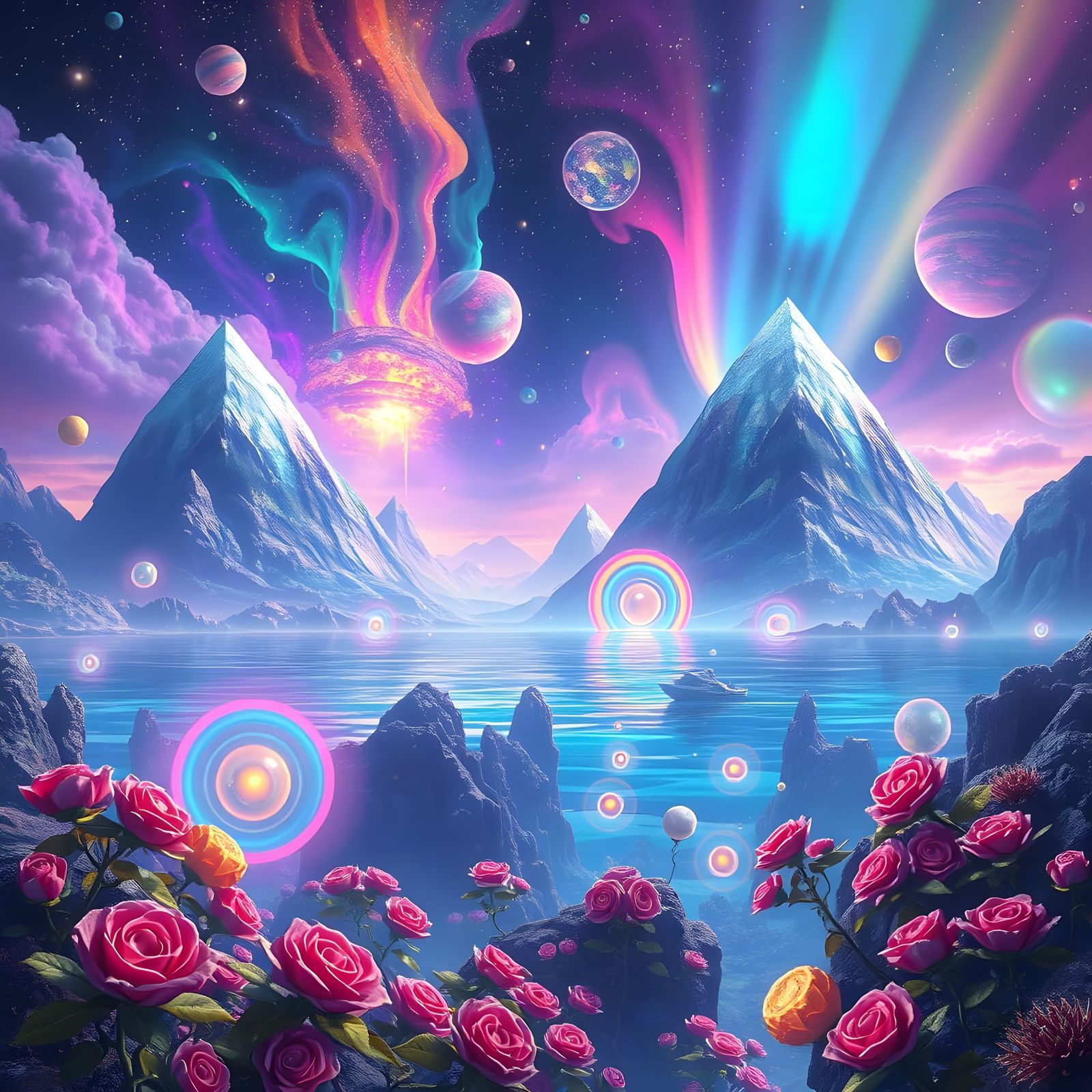 Futuristic Alien Underwater World with Mountain Pyramids