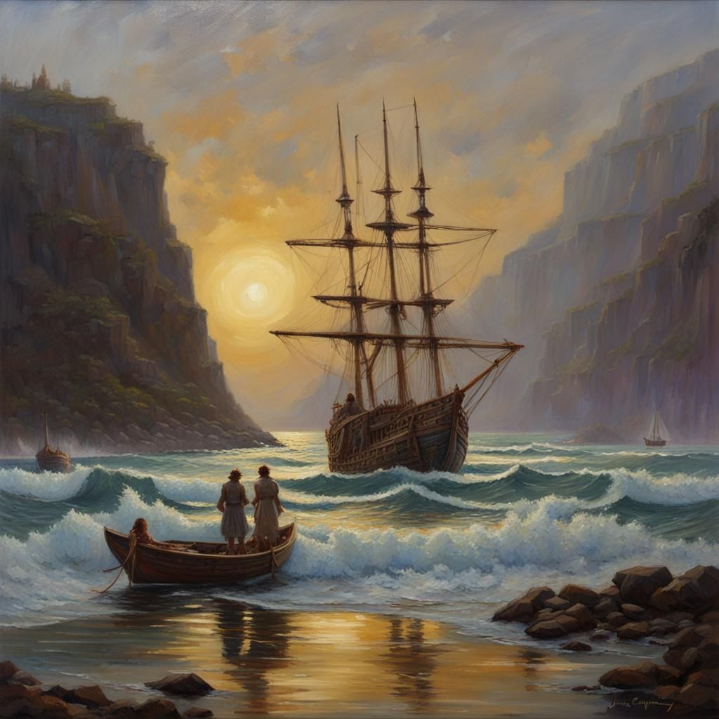 Ancient Goddesses Weave Fate in Whimsical Oil Painting