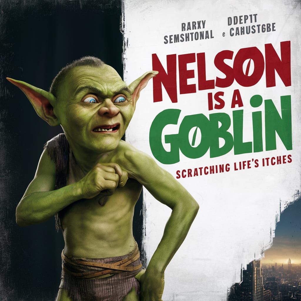 a movie poster with a goblin that is scratching an armpit. t...