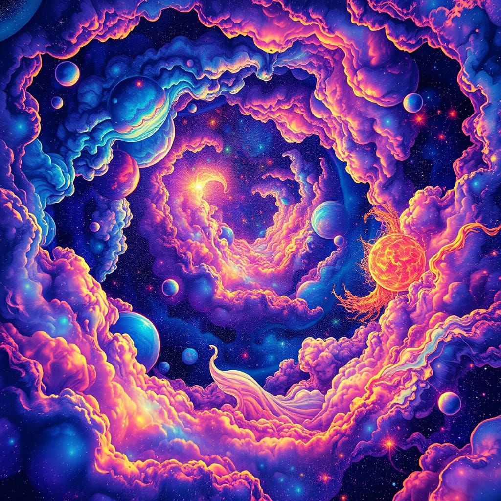 Cosmic Astral Realm in Iridescent Holographic Detail