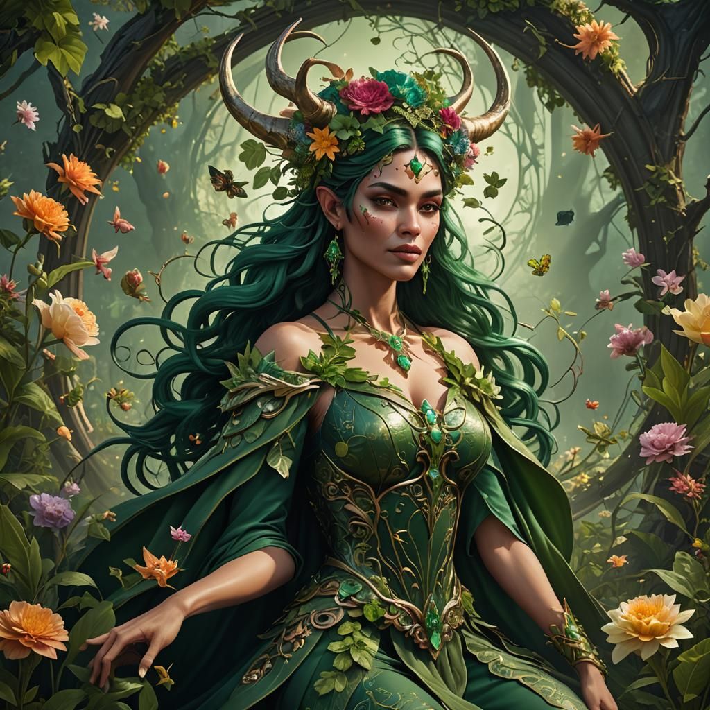 Enchanted Taurus Goddess in Whimsical Florals