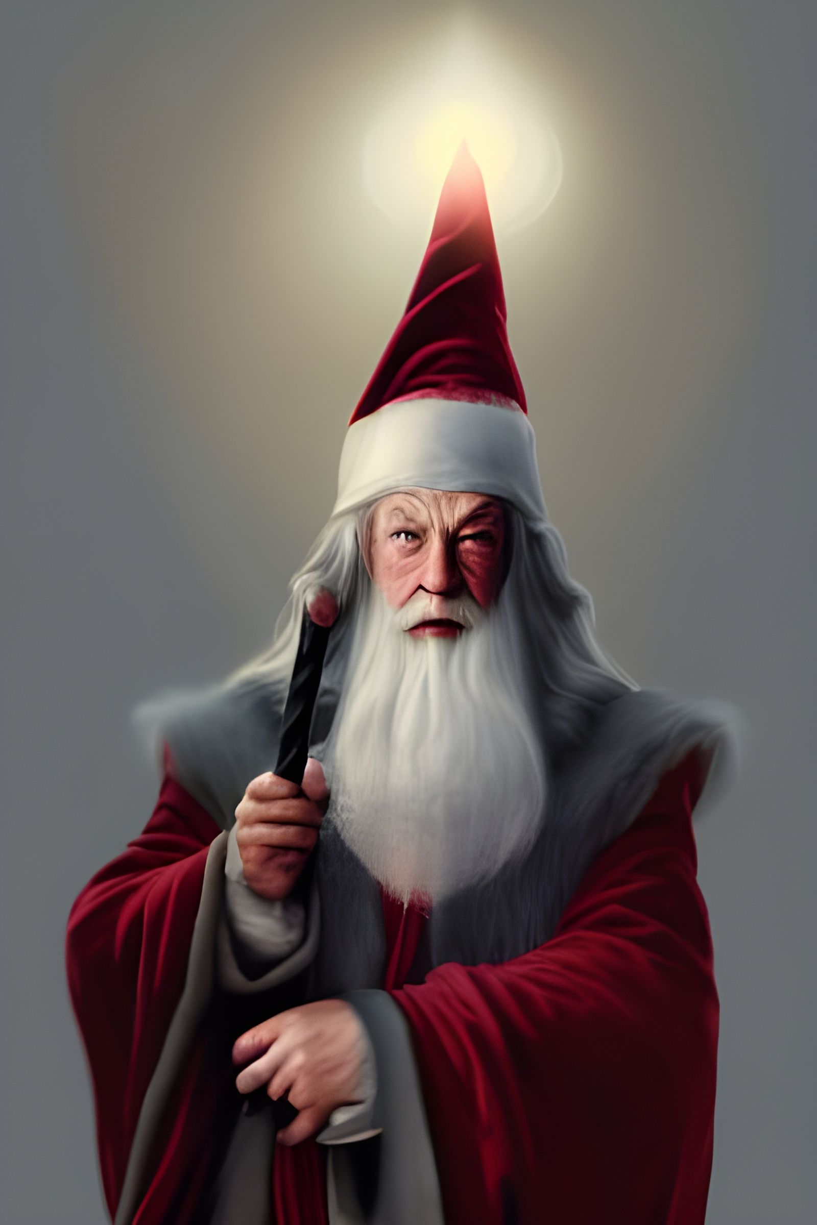 Majestic Gandalf in Red Velvet Santa Hat, Lord of the Rings...