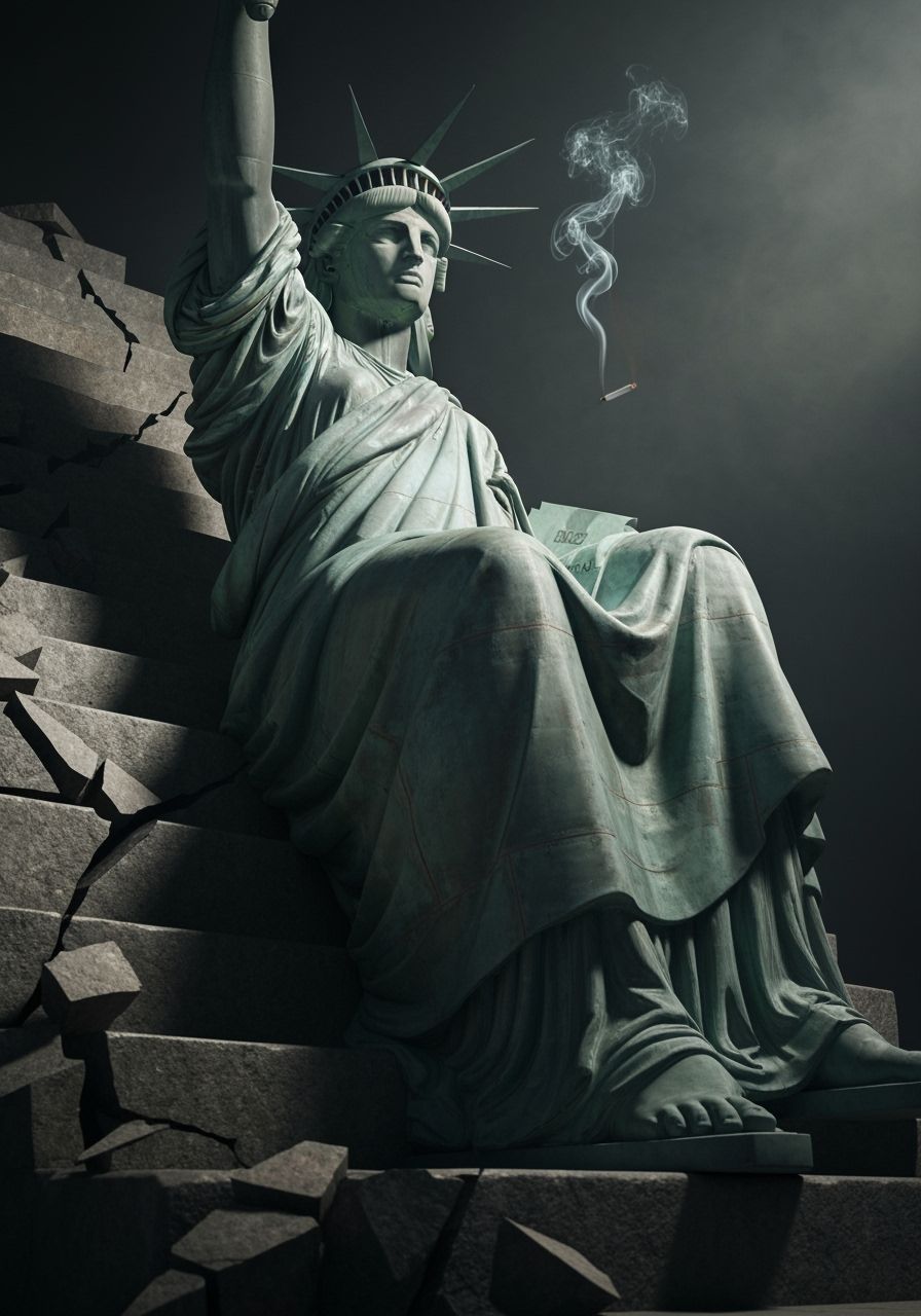 Statue of Liberty Smoking in Film Noir Style