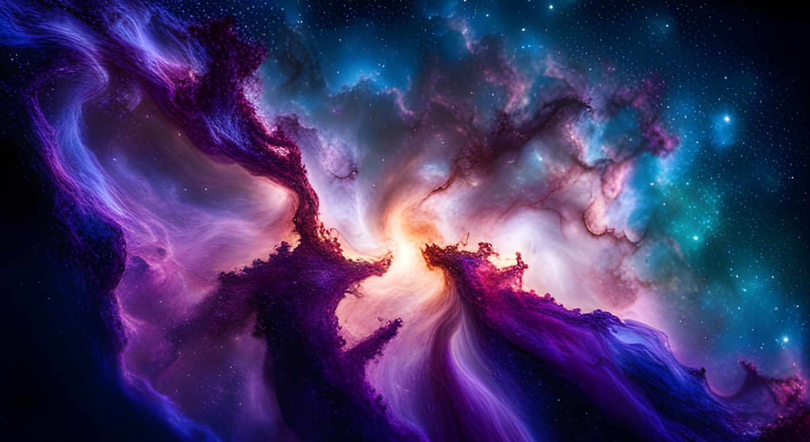 Stunning Nebula in Dark Blue and Green Colors