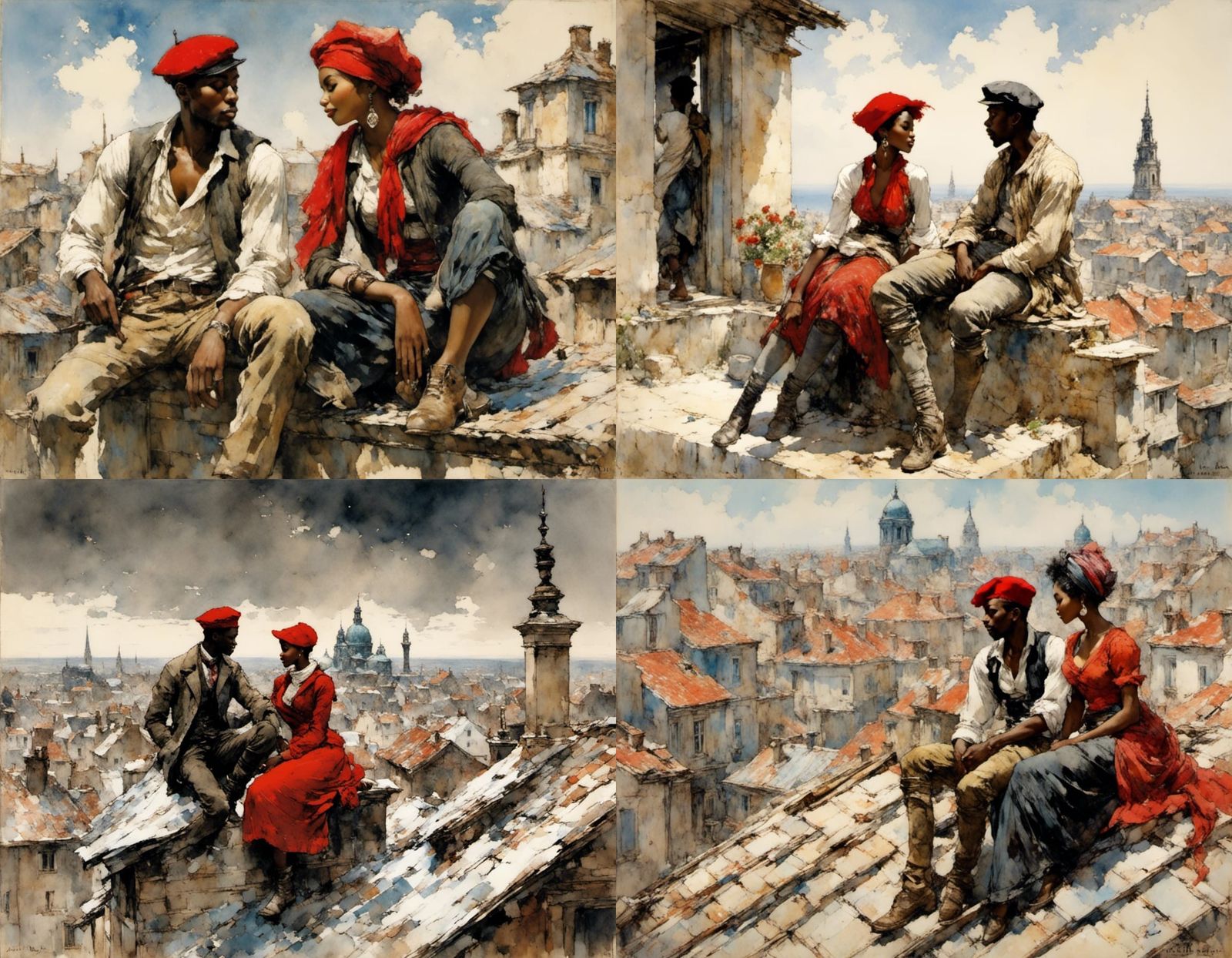 A Young Couple on a Rooftop in Parisian Chic