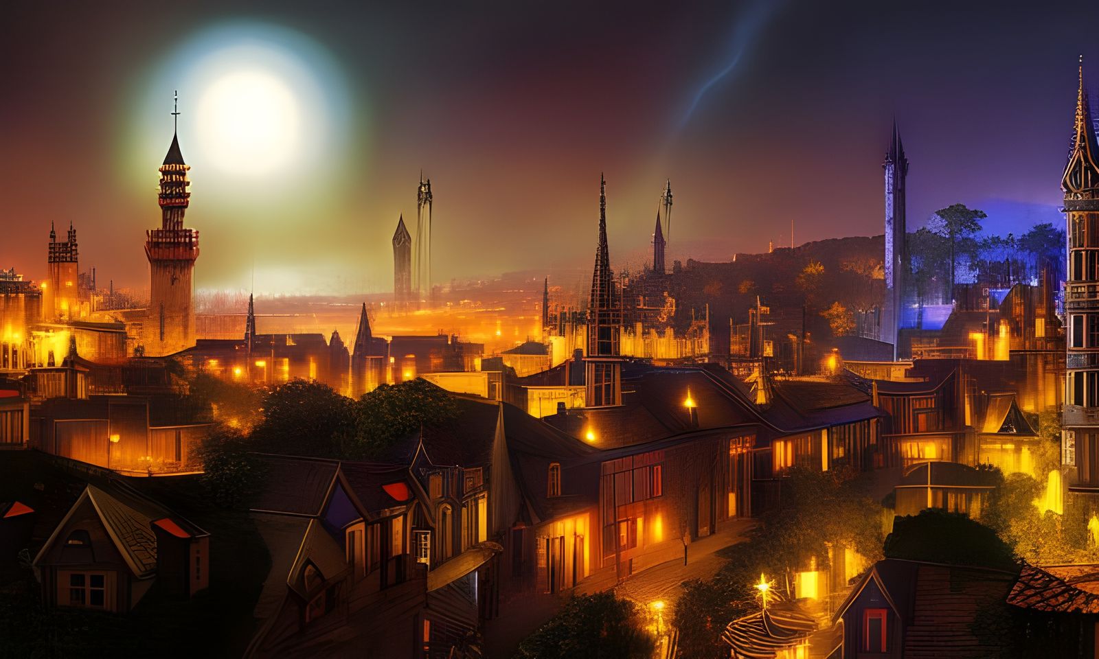 medieval city at night