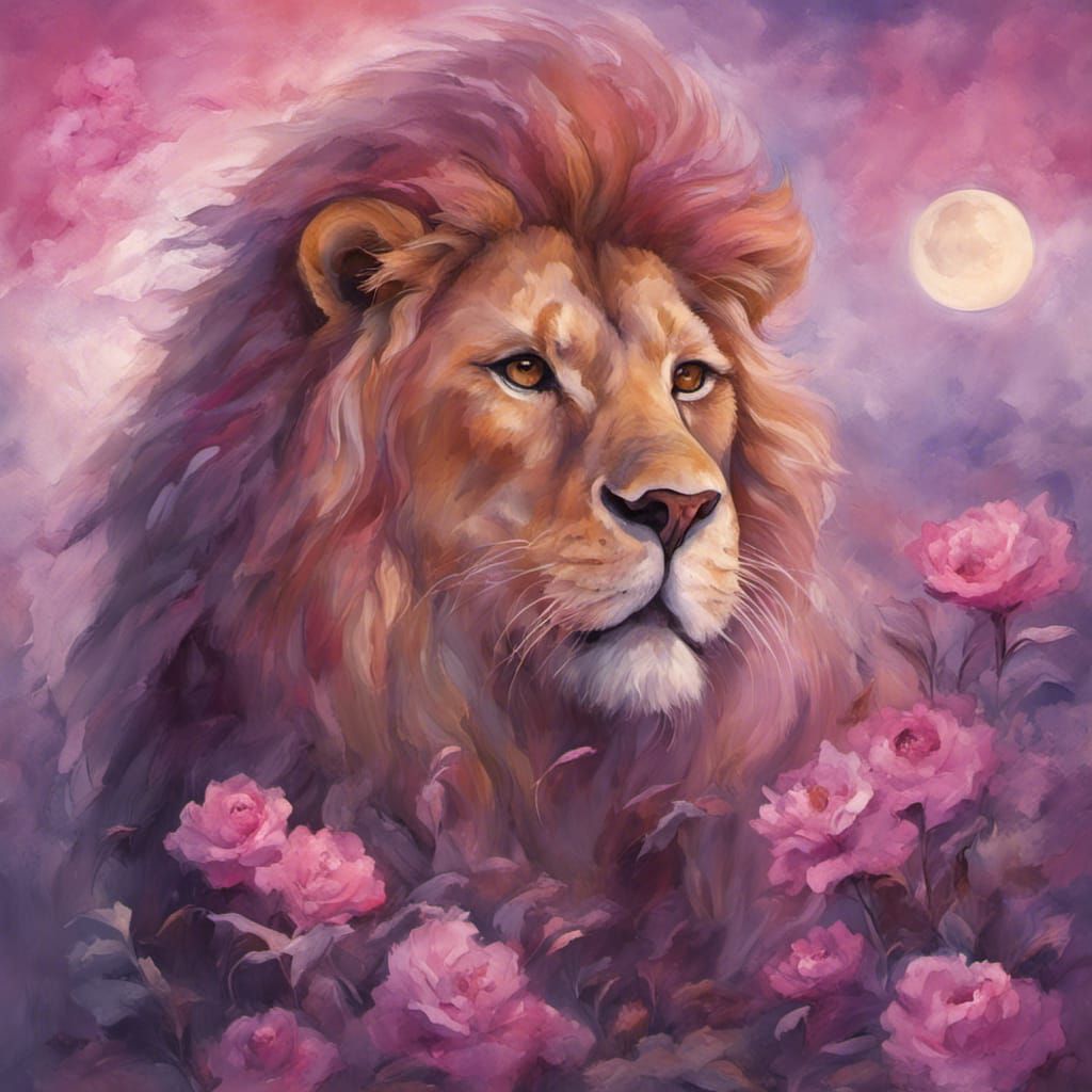 Whimsical Epic Lion and Lioness Embrace