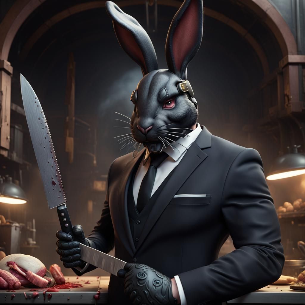 Magical Fantasy Warrior Bunny in Dark Armor