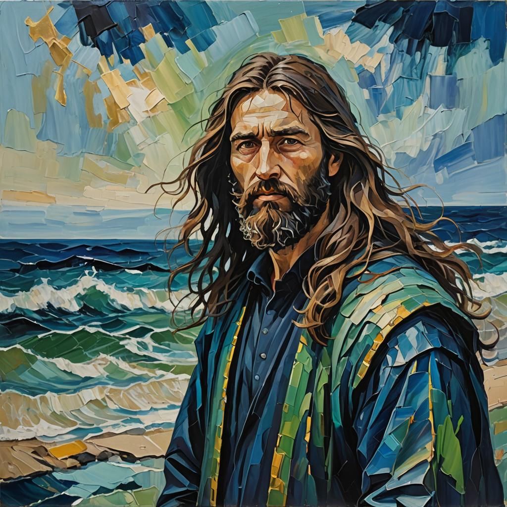 Neo-Expressionist Seascape with Figure in Oil Paint