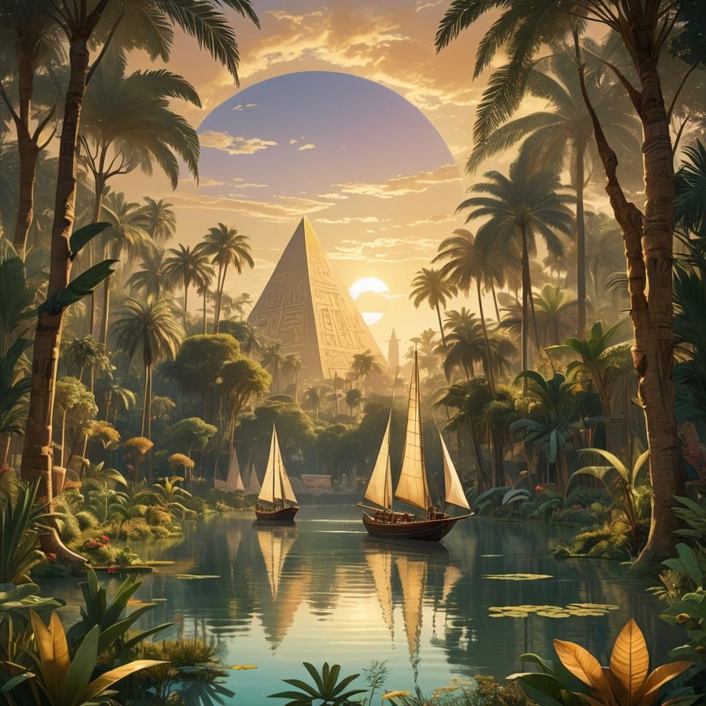 Ancient Egyptian Landscape with Golden Hour Lighting