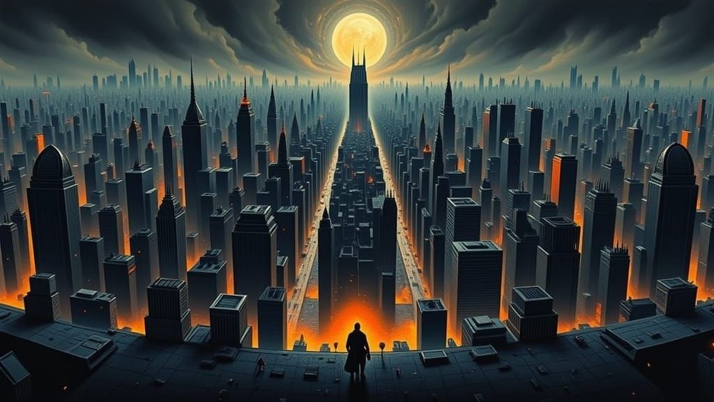 Cyberpunk Cityscape Under Dystopian Night