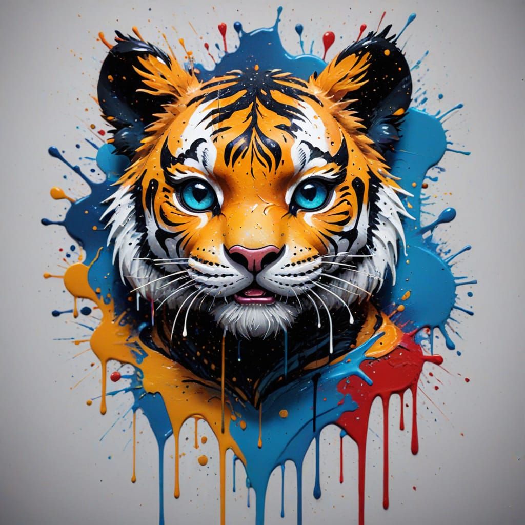 Colorful Chibi Tiger in Graffiti Splash Art Style