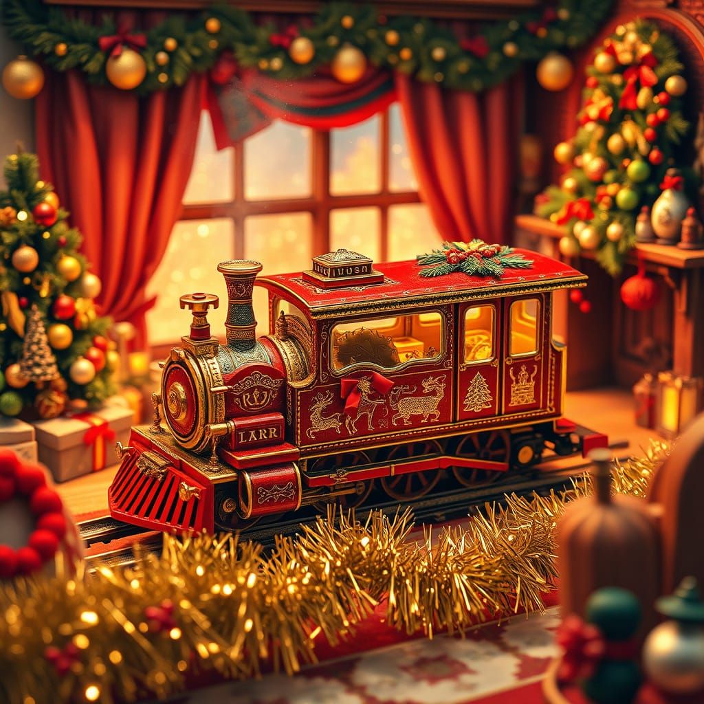 Whimsical Christmas Train in Cozy Living Room