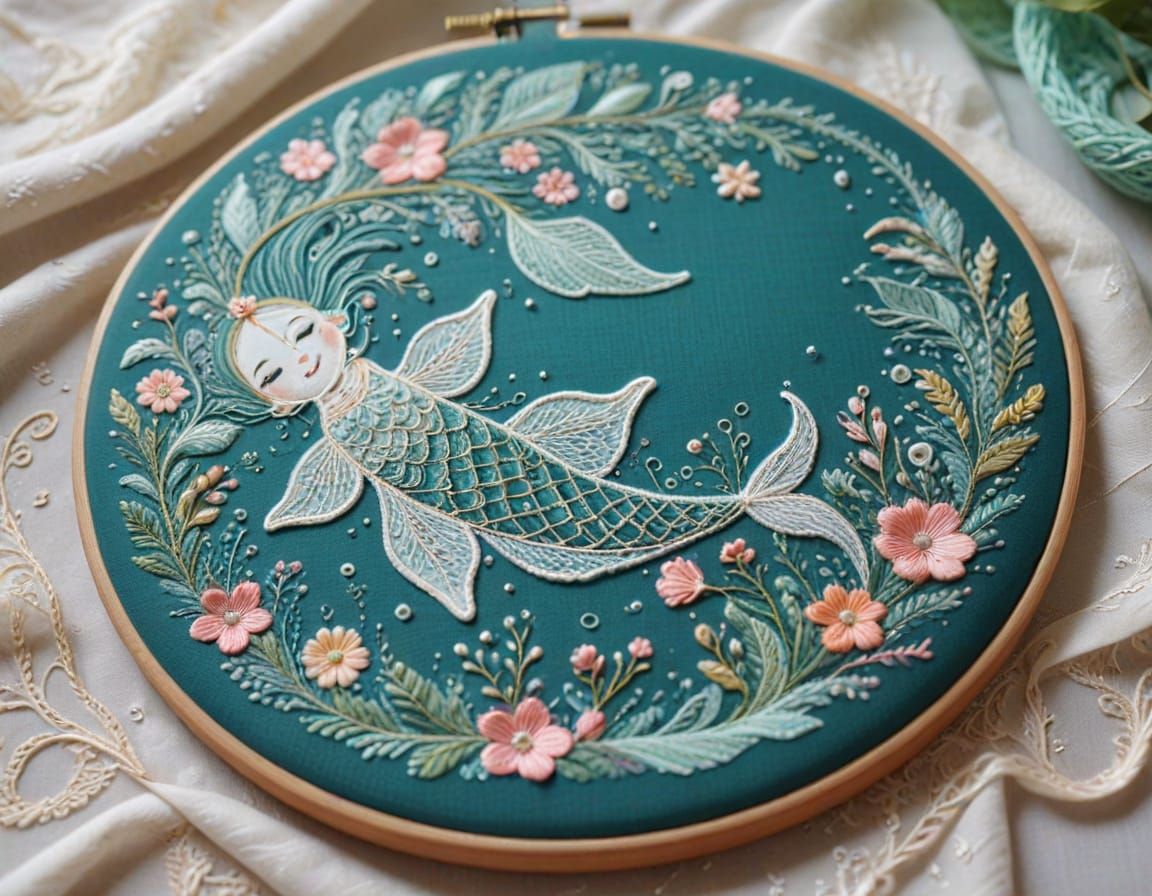 A mystical embroidered mermaid