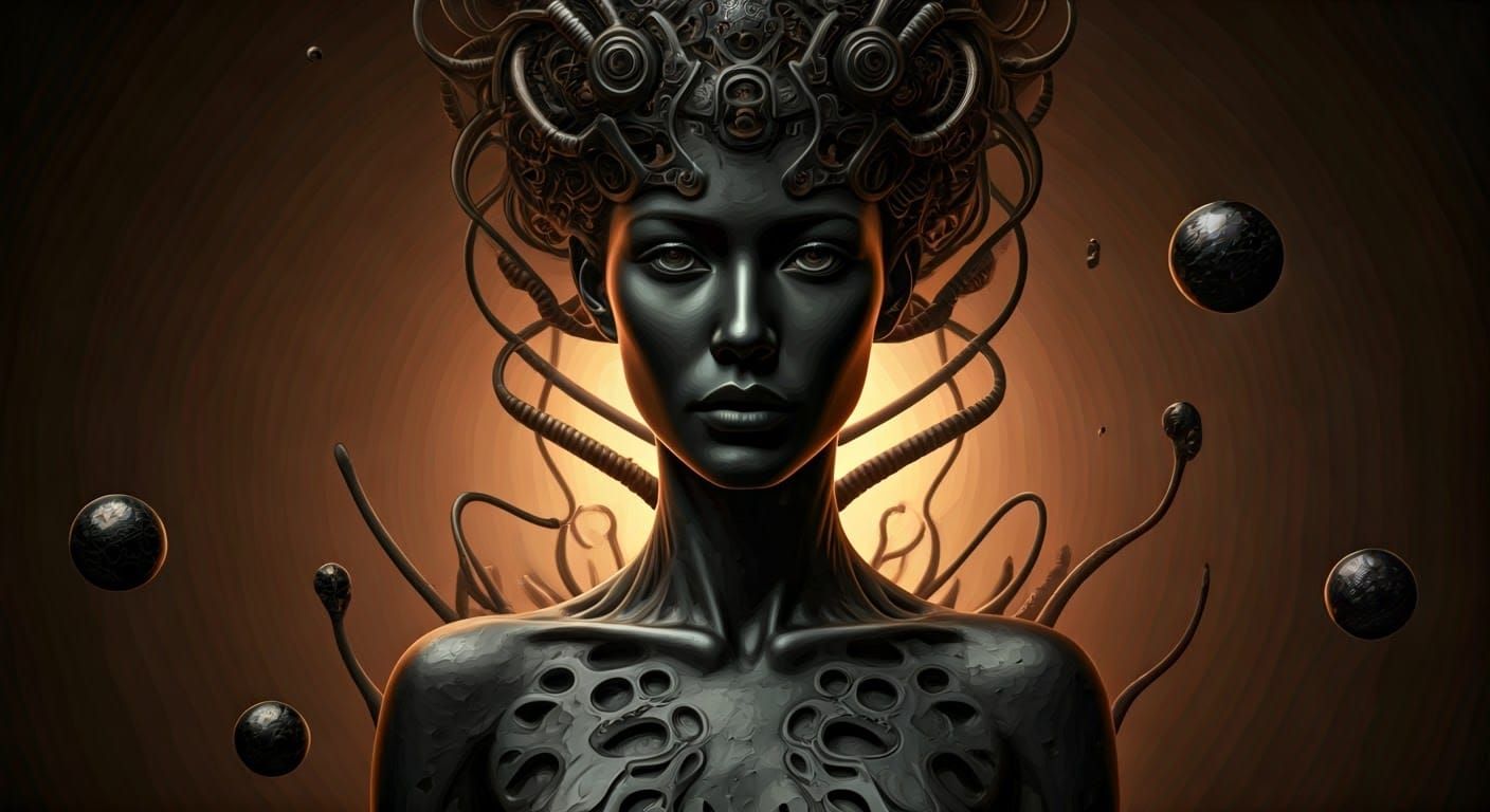 Ethereal Goddess Shrouded in Black Onyx Majesty