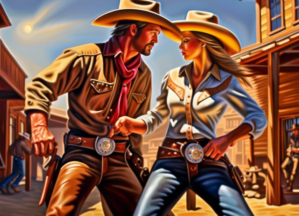 Cowboy and Cowgirl Face Off in a Wild West Showdown