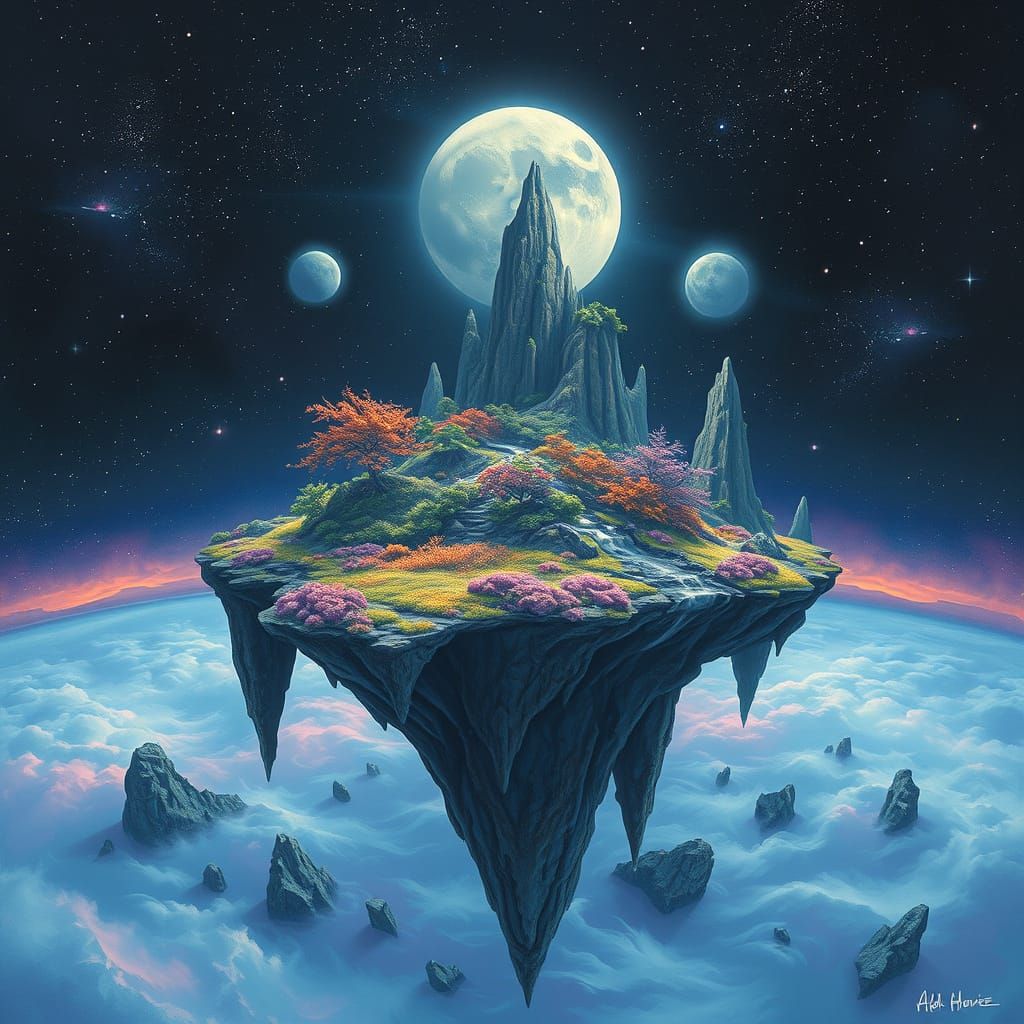 Dreamlike Floating Islands in Starry Universe