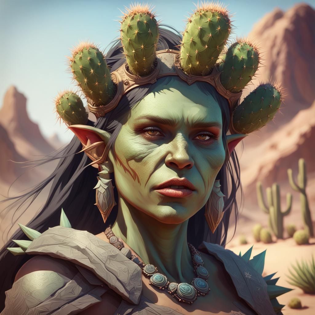 Glamorous Desert Orc in Cactus Crown Regalia