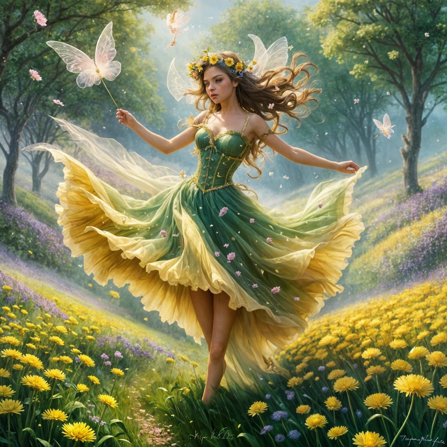Magical Fairy Swept Away by Colorful Wind