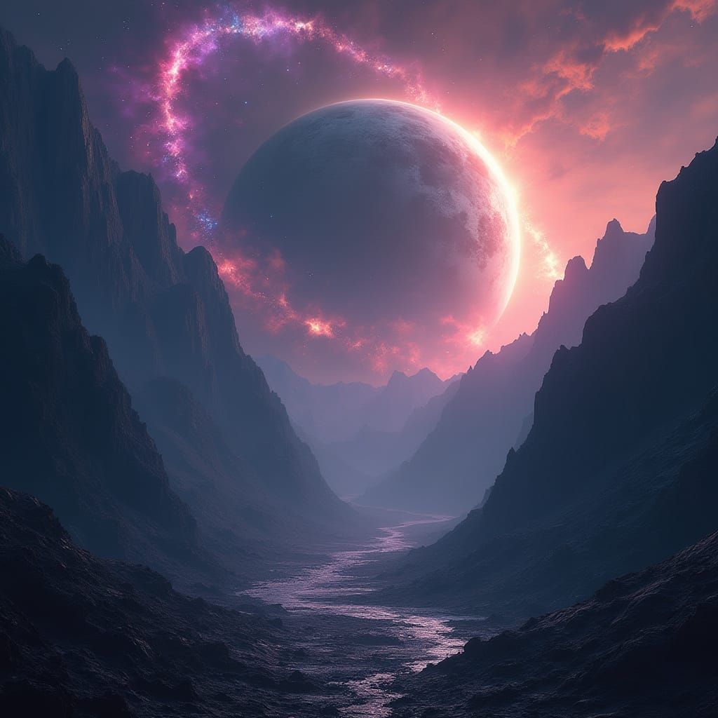 Mystical Solar System Surrounds a Dark Planet in Vibrant Col...