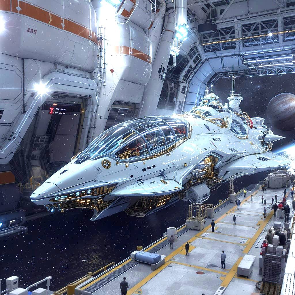 Spaceship at a docking station