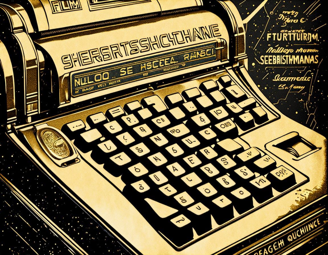 Retro-Futuristic Woman Typing on a Schreibmaschine