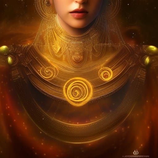 Celestial Woman with Gold Necklace in Galaxy