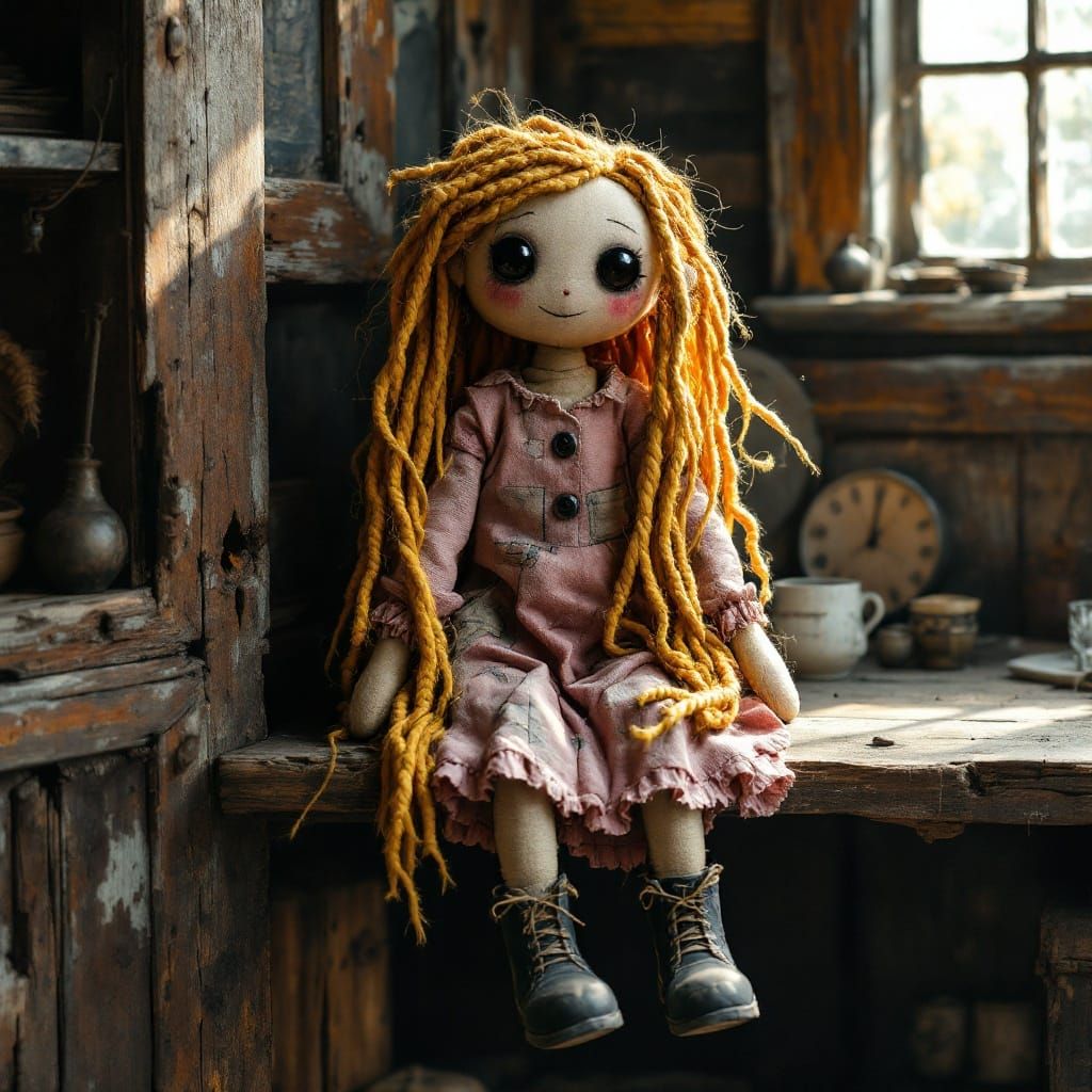 Whimsical Ragdoll Folk Art in Gritty Watercolor Style