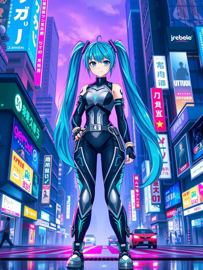 Cyberpunk Idol Hatsune Miku Reigns Supreme in Futuristic Cit...