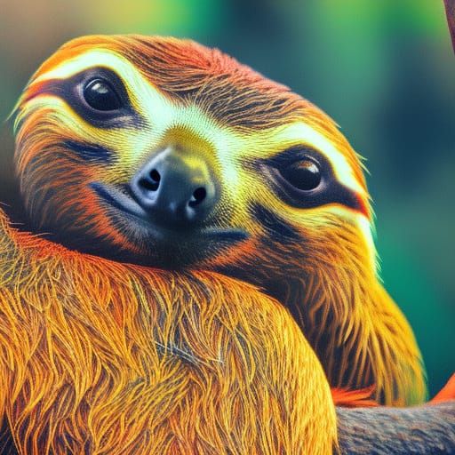 Sloth in Vibrant Abstract Rest