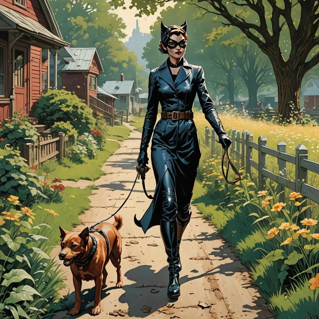 Catwoman in a Norman Rockwell-Inspired Bucolic Setting