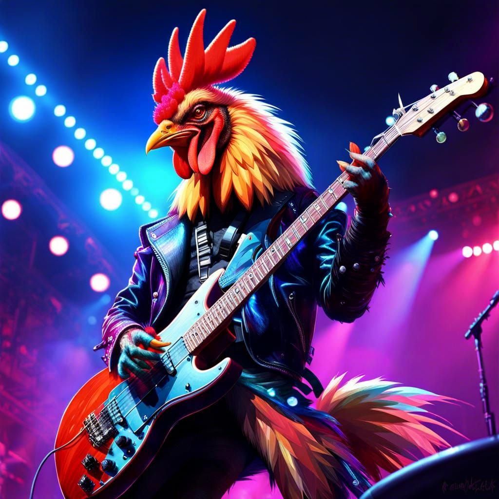 Electric Punk Chicken Rockstar in Vivid Digital Art