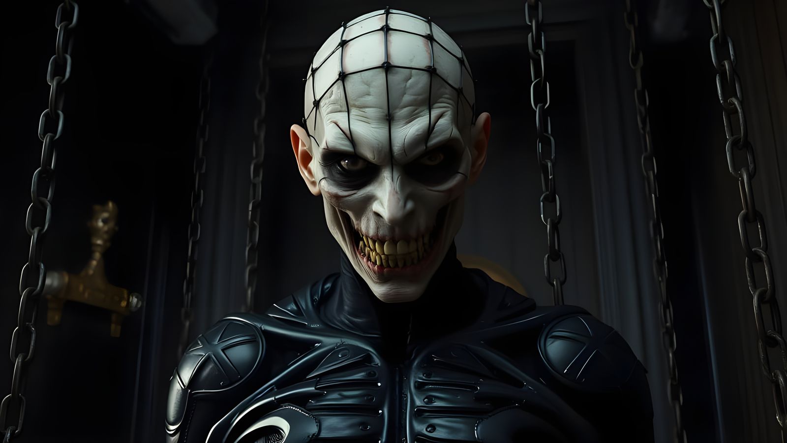 Disturbing Cenobite Portrait with Surgical Wounds