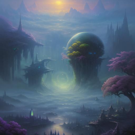 Ethereal Fantasy Alien Realm in Misty Hyperdetail