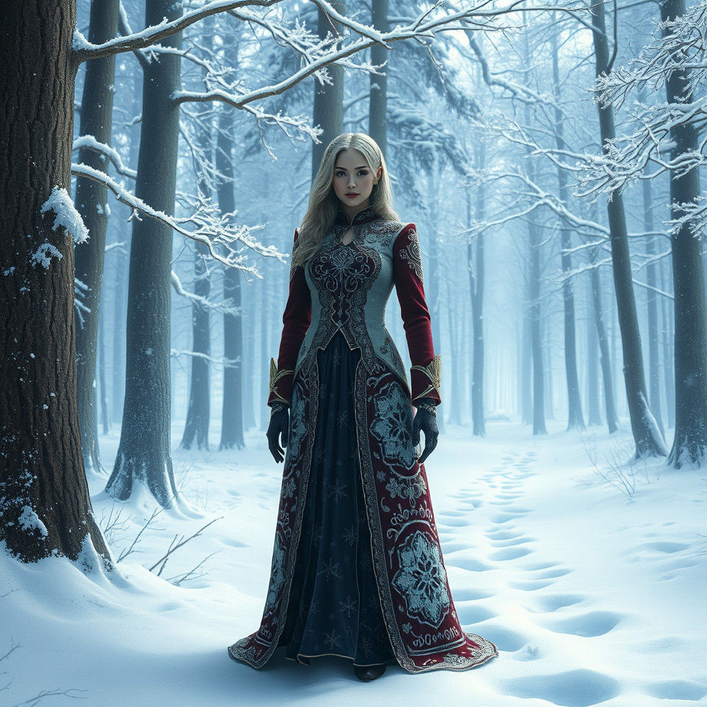 Ethereal Winter Enchantress in Futuristic Realism