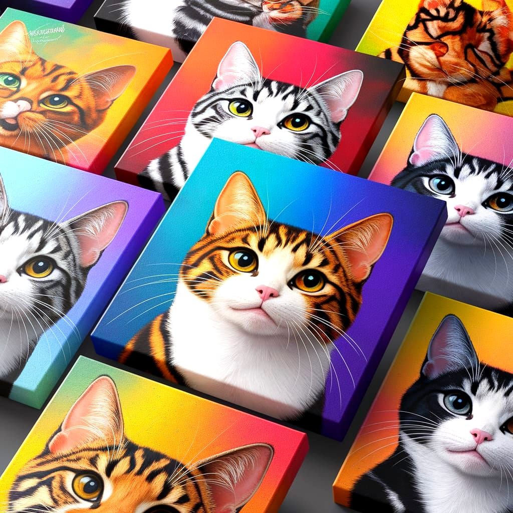Eclectic Cat Art: Multiple Paintings Showcase