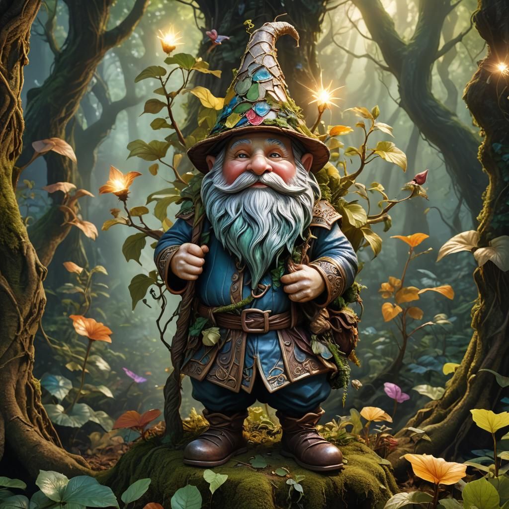 Majestic Gnome in a Vibrant Anime-Inspired Forest