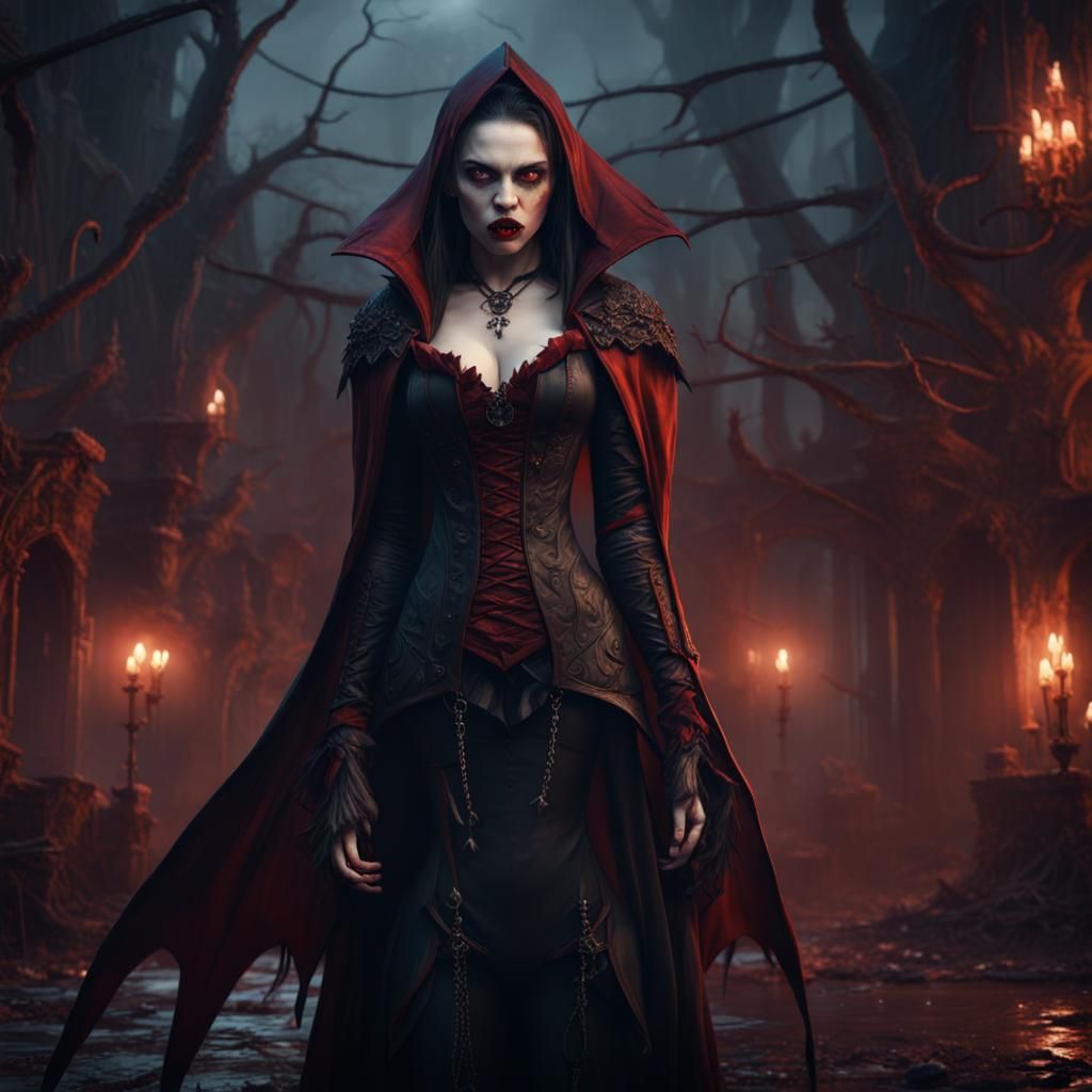 Mystical Vampire Goddess in Deep, Fantastical Splendor