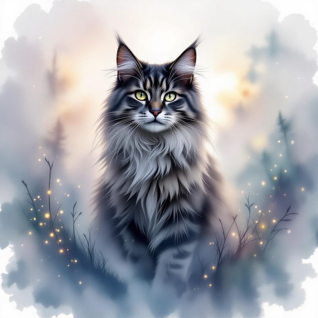 Mystical Norwegian Forest Cat in Ethereal Mist