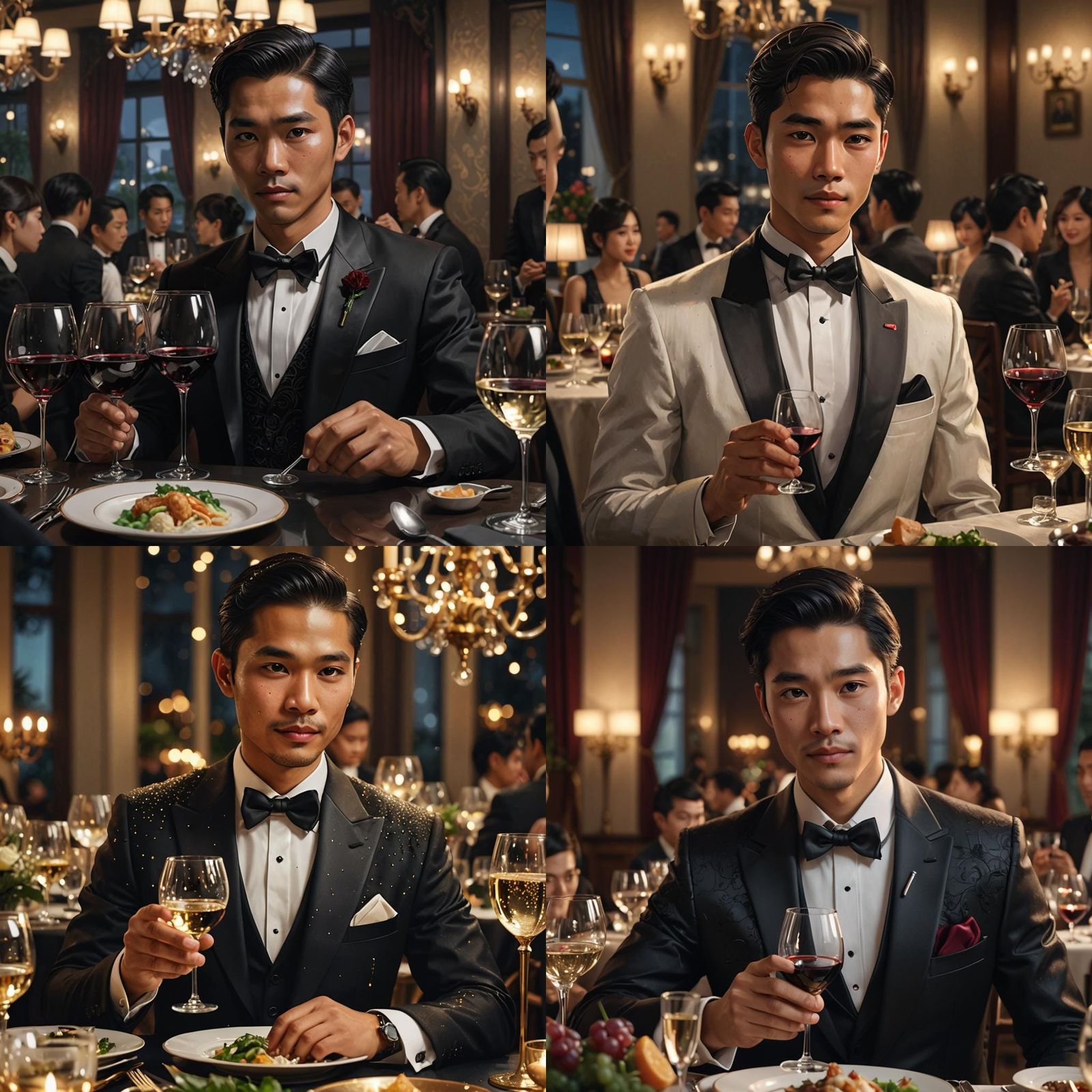 Hyperrealistic Filipino Gentleman at a Glamorous Dinner Part...