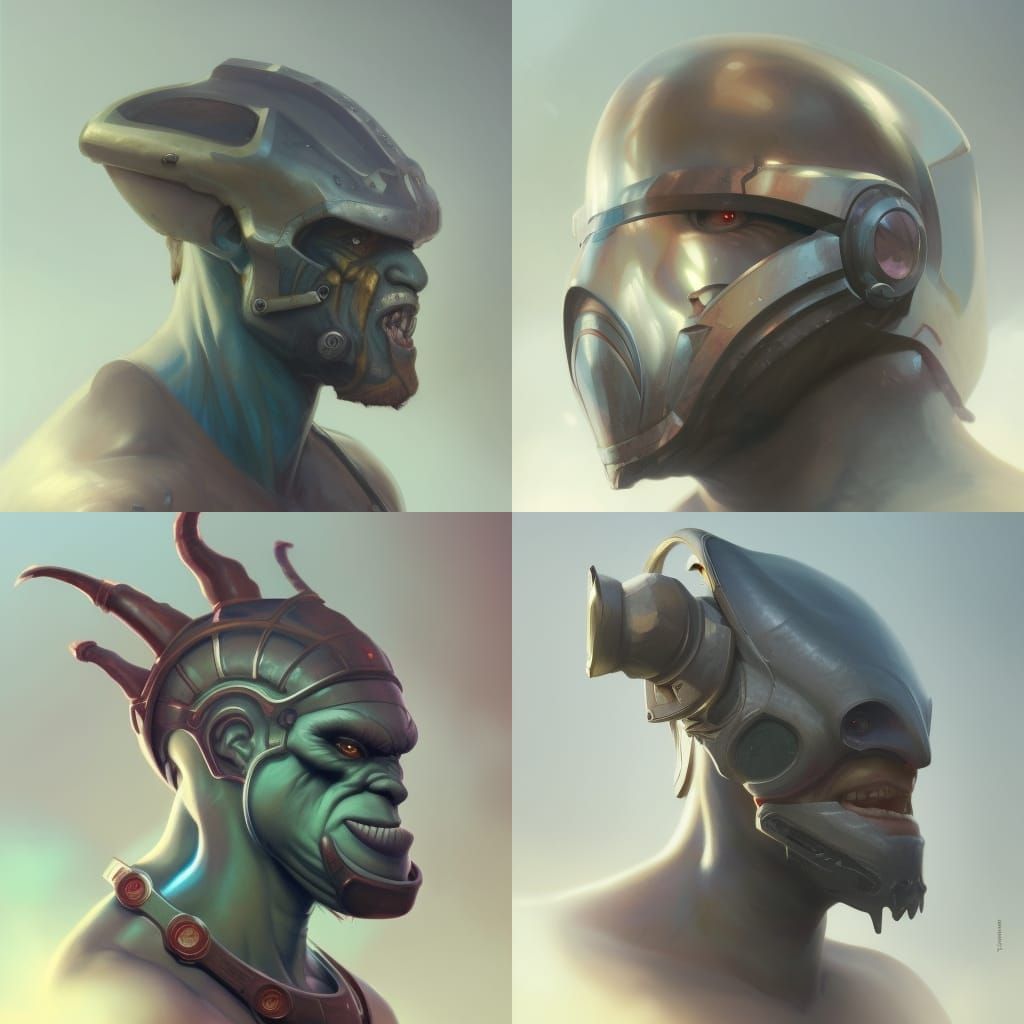 Pale Ogre Wearing Helmet in Hyper Detailed Concept Art