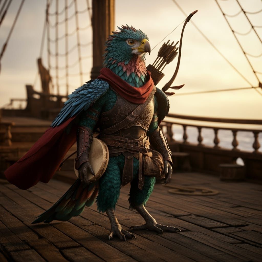 Ethereal Aarakocra Warrior on Mystical Ship