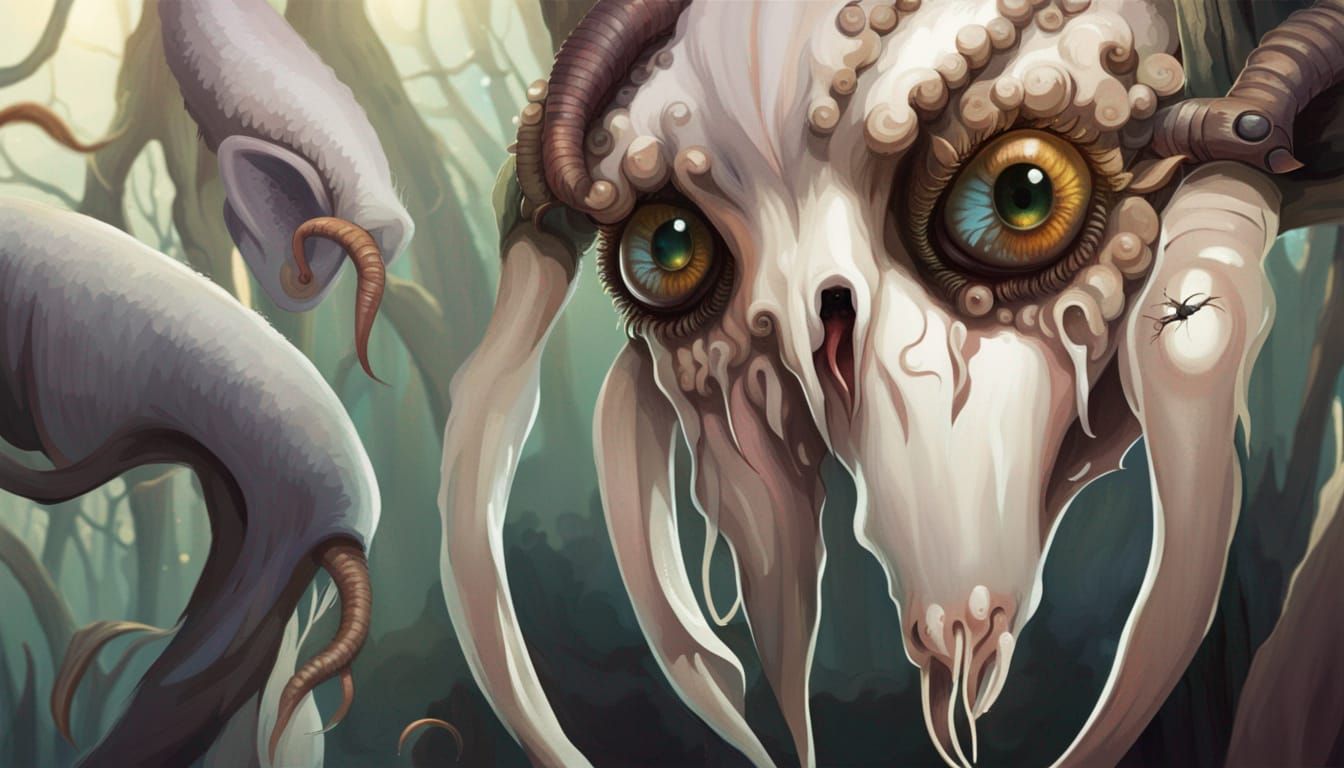 Surreal Goat Emerges from Fungal Landscape