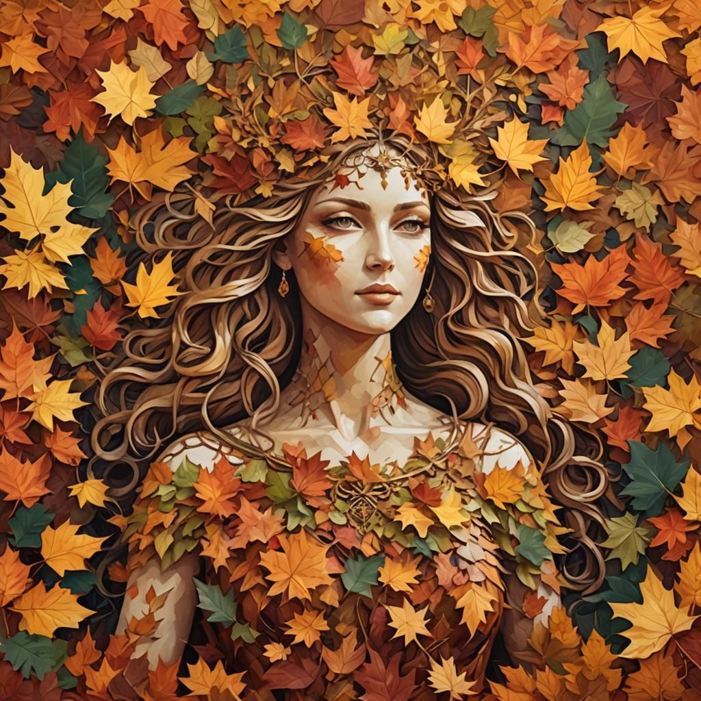 Autumn Goddess Creates a Vibrant Forest in Warm Colors