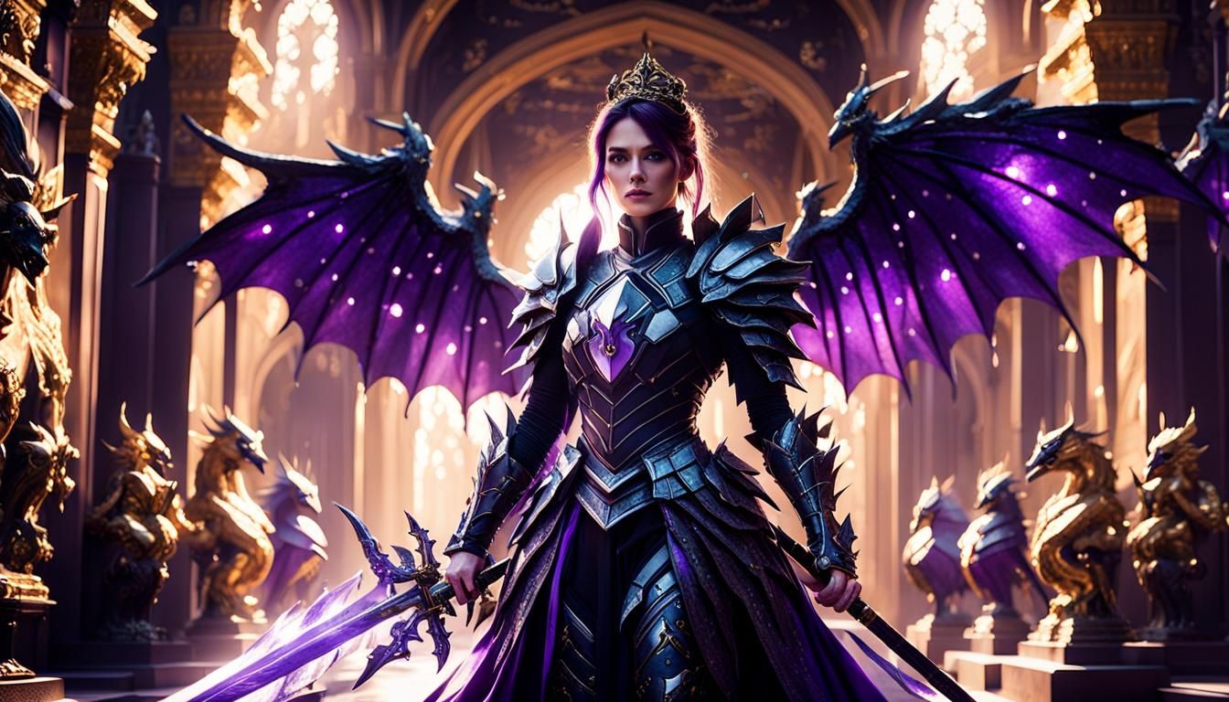 Epic Dark Fantasy Film Still with Dragon-Inspired Knight