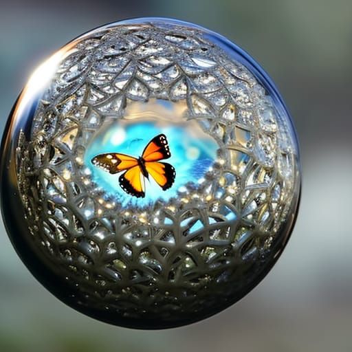 Butterfly Within Crystal Orb in Hyperrealistic Detail